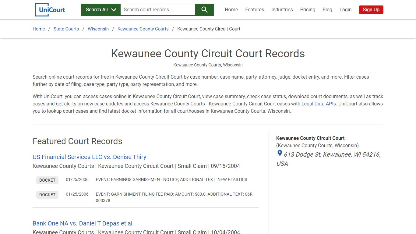 Kewaunee County Circuit Court Records | Kewaunee | UniCourt