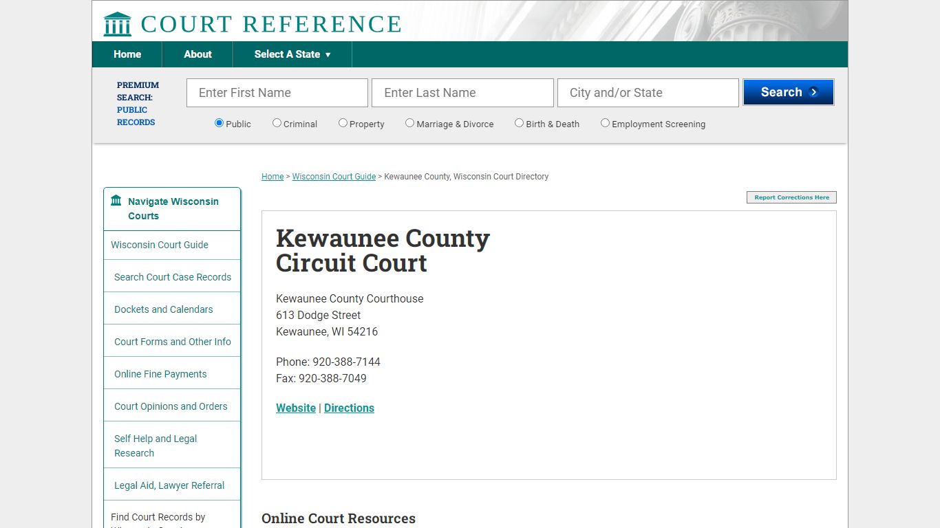 Kewaunee County Circuit Court - Courtreference.com