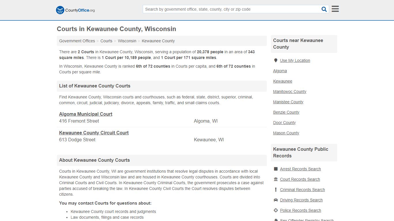 Courts - Kewaunee County, WI (Court Records & Calendars)