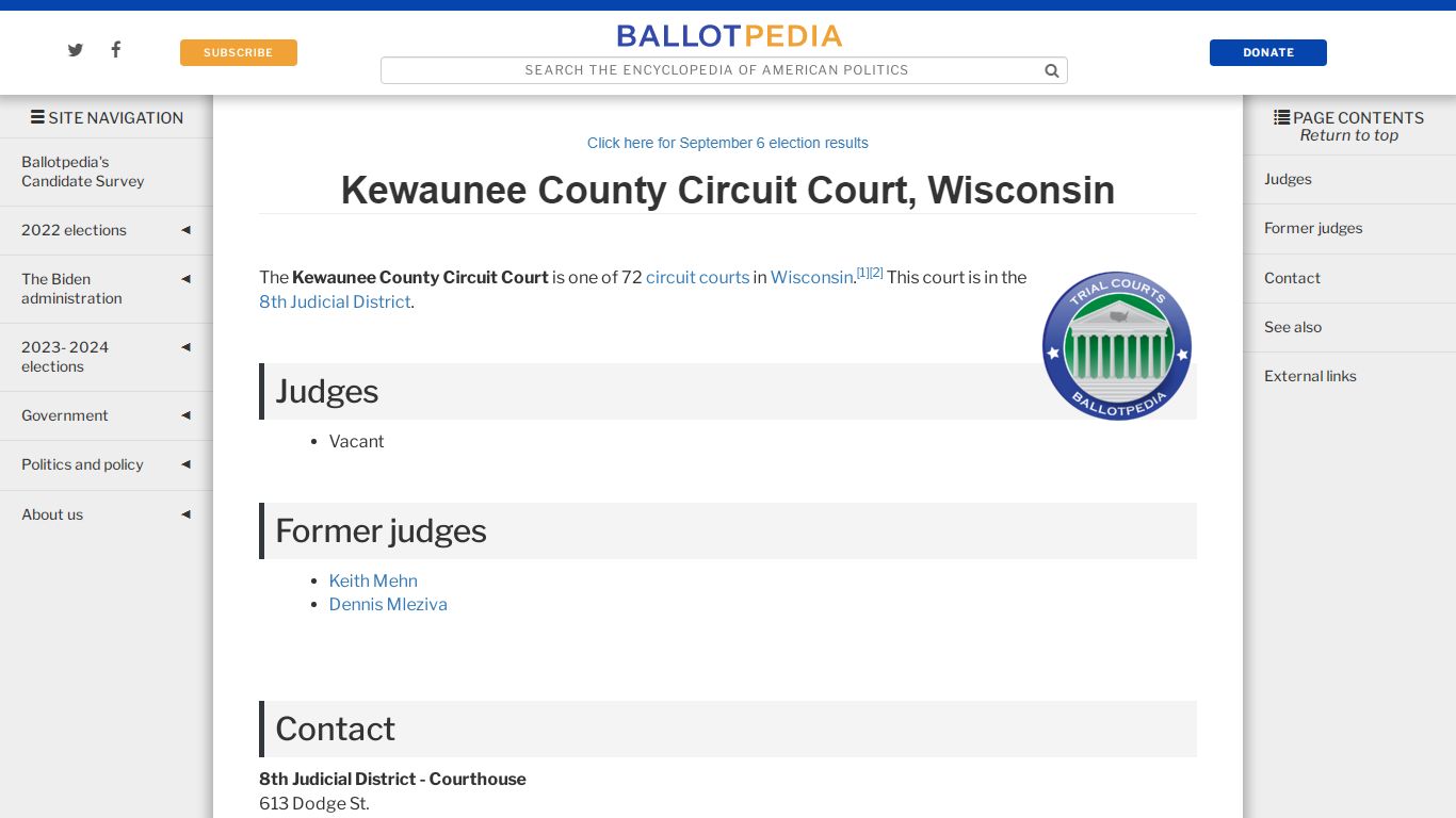 Kewaunee County Circuit Court, Wisconsin - Ballotpedia